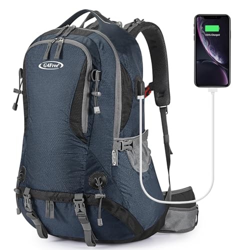 G4Free 50L Waterproof Hiking Backpack with Rain Cover, Dark Blue