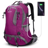 G4Free 50L Hiking Backpack with Rain Cover, Rose Red