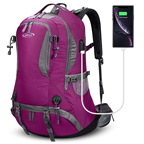 G4Free 50L Hiking Backpack with Rain Cover, Rose Red