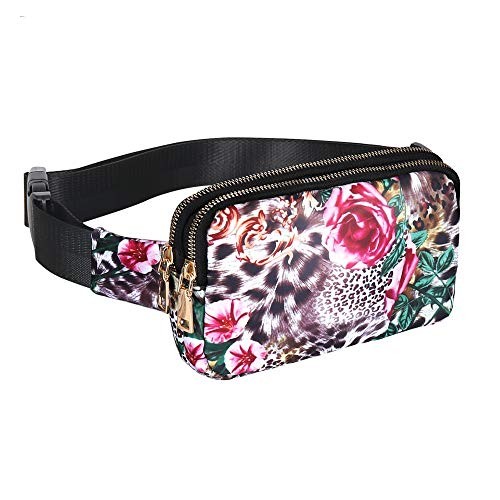 Geestock Leopard Flower Bumbag with Adjustable Strap and 2 Zipper Pockets
