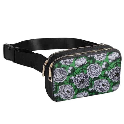 Geestock Bumbag for Ladies, White Flower, Adjustable Waist and Crossbody Bag with 2 Zipper Pockets