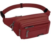 HNOOM waterproof bum bag, 5 zip pockets, Dark Red-1