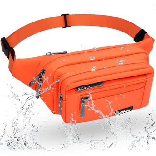 HNOOM waterproof bum bag, Orange-1, multi-pocket waist bag
