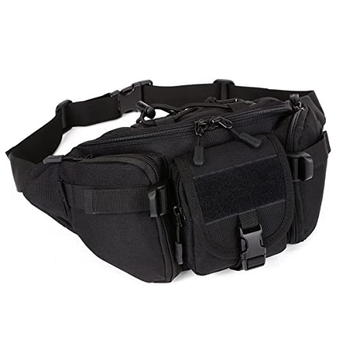 HUNTVP Tactical Waist Bag, Molle Bumbag Belt Pack, Black-l