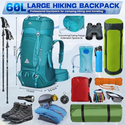 IGOLUMON 60L Hiking Backpack with Rain Cover, Green-1