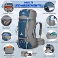 IGOLUMON 60L Hiking Backpack with Rain Cover, Blue
