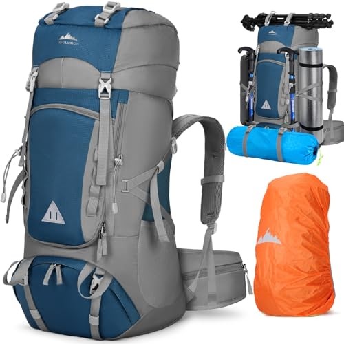 IGOLUMON 60L Hiking Backpack with Rain Cover, Blue