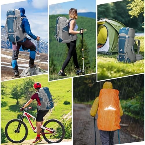 IGOLUMON 60L Hiking Backpack with Rain Cover, Blue-6