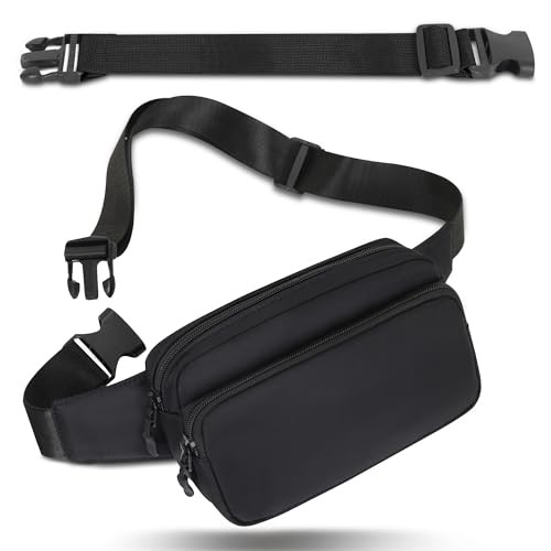IHIGOGOFA Black Bumbag Waist Fanny Pack with 30cm Extended Belt