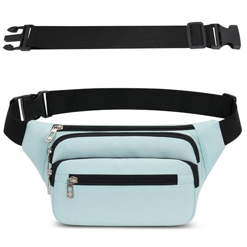 IHIGOGOFA Light Blue Bumbag Waist Fanny Pack with Extended Belt