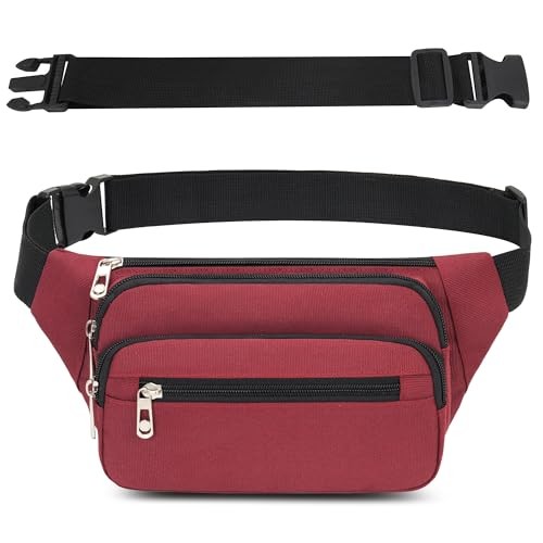 IHIGOGOFA Wine Red Bumbag Waist Fanny Pack with Extended Belt