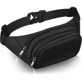 JAUSFETS Black Waist Bag Fanny Pack, 3 Pockets, Waterproof