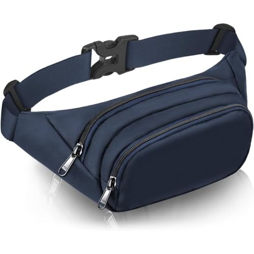 JAUSFETS Blue Bumbag Waist Pack, 3 Pockets, Waterproof Running Belt