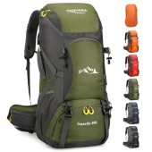 jianyana 50L Waterproof Foldable Hiking Backpack with Rain Cover, Armygreen