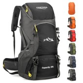 jianyana Waterproof 50L Foldable Hiking Backpack with Rain Cover, Black