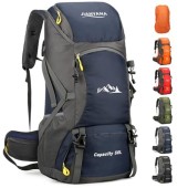 jianyana 50L Waterproof Foldable Hiking Backpack with Rain Cover, Navy Blue