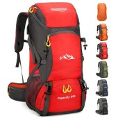 jianyana Waterproof 50L Foldable Hiking Backpack with Rain Cover, Red