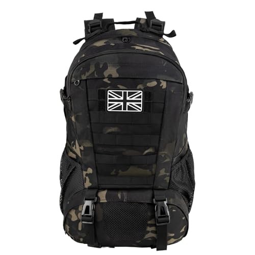 Jueachy 30L Military Tactical Backpack, Black Camouflage, Molle Rucksack