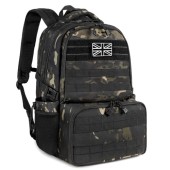 Jueachy 40L Military Tactical Backpack, Black Camouflage