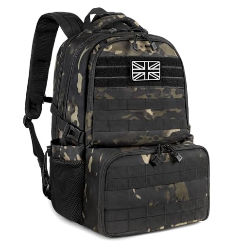 Jueachy 40L Military Tactical Backpack, Black Camouflage