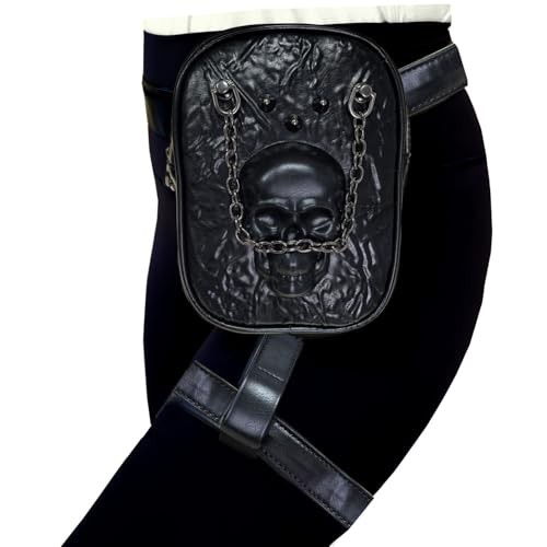 Larswon Faux Leather Thigh Bag with Leg Strap, Punk Black, S
