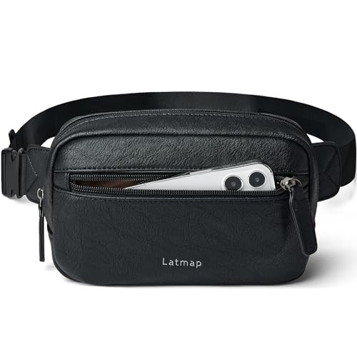 LATMAP 2L Black Faux Leather Bumbag Waist Bag