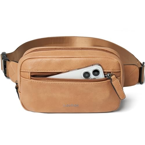 LATMAP 2L Faux Leather Bumbag Belt Bag, Tan