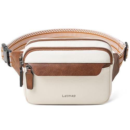 LATMAP 3L Vegan Leather Fanny Pack Crossbody Bag, Beige