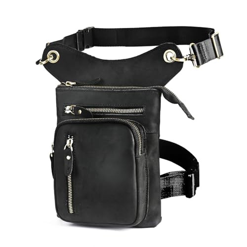 Le'aokuu G1011 B Black genuine leather hip and thigh bag