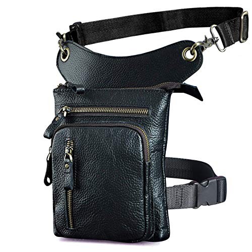 Le'aokuu G1011 Black genuine leather hip and leg bag