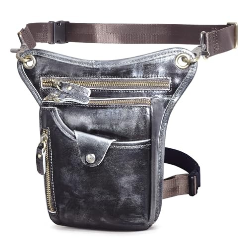 Le'aokuu Genuine Leather Waist and Drop Leg Bag, 211-5 X New Black
