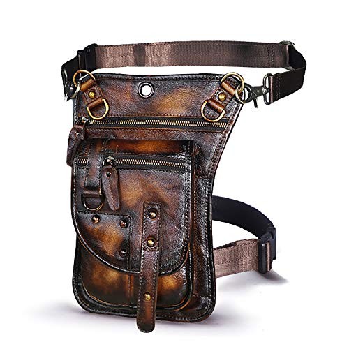 Le'aokuu Genuine Leather Messenger Waist Pack, Drop Leg Thigh Bag, 2141 Burgundy