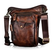 Le'aokuu Genuine Leather Motorcycle Waist Pack, Messenger Shoulder Drop Leg Bag, 211-5 A2 Red-brown