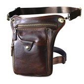 Le'aokuu genuine leather motorcycle waist, leg and shoulder bag 211-5, Coffee