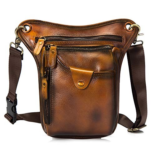 Le'aokuu Genuine Leather Motorcycle Waist, Shoulder and Drop Leg Bag 211-5 Gold