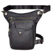 Le'aokuu Genuine Leather Motorcycle Waist, Leg and Hip Bag, 211-5 1 Black