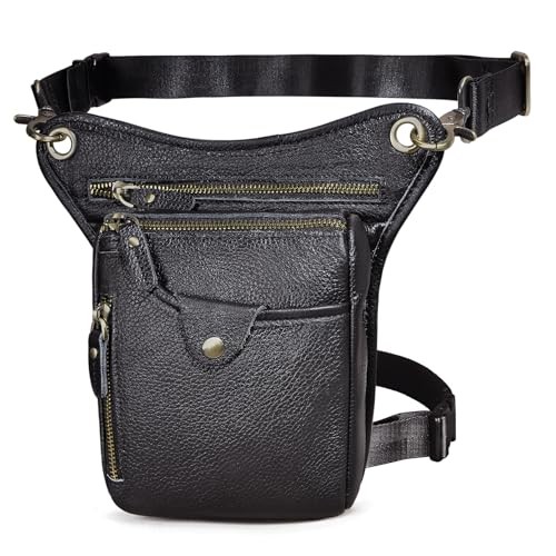 Le'aokuu Genuine Leather Motorcycle Waist, Leg and Hip Bag, 211-5 1 Black