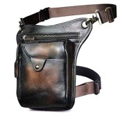 Le'aokuu genuine leather motorcycle waist pack, 211-5 A3 Dark Brown