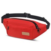 YINGLANG Lightweight Water-Resistant Bumbag with Multiple Pockets, Red