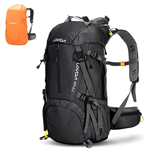 Lixada 50L Waterproof Lightweight Hiking Backpack with Rain Cover, Black