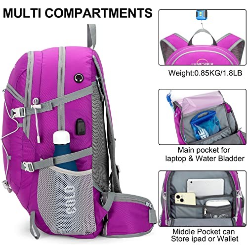Lumesner 40L Packable Lightweight Hiking Travel Backpack with Removable Belt Bag-3