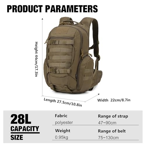 Mardingtop 28L Tactical Backpack, Khaki, with Molle System-1