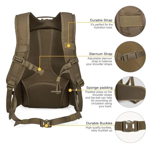Mardingtop 28L Tactical Backpack, Khaki, with Molle System-3