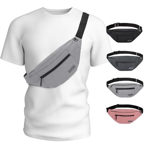 MAXTOP Large Grey Waist Fanny Pack with Headphone Jack and 4 Zipper Pockets