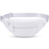 MAXTOP Large White Bumbag Waist Fanny Pack with Headphone Jack and 4 Zipper Pockets