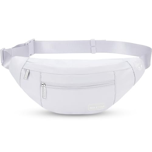 MAXTOP Large White Bumbag Waist Fanny Pack with Headphone Jack and 4 Zipper Pockets