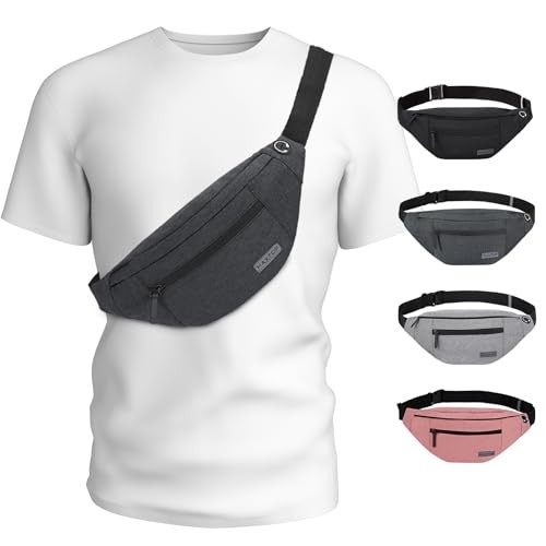 MAXTOP Large Bumbag Waist Fanny Pack with Headphone Jack, 4 Zipper Pockets, Dark Grey