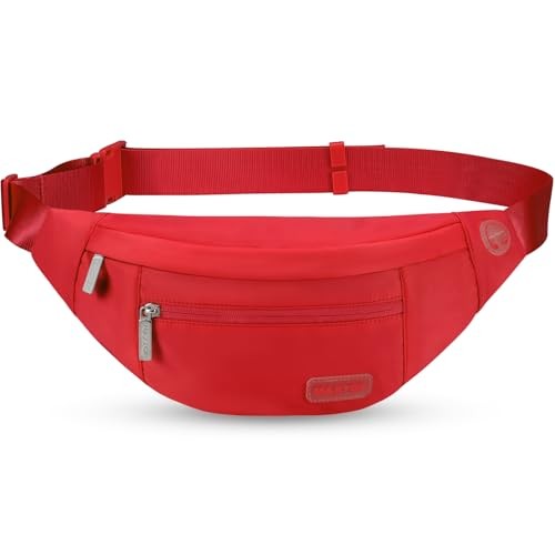 MAXTOP Large Red Bumbag Waist Fanny Pack with Headphone Jack and 4 Zipper Pockets