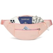 MAXTOP Large Bumbag Waist Fanny Pack with Headphone Jack, 4 Zipper Pockets, Adjustable Belt, Coral Orange