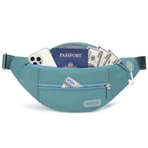 MAXTOP Large Bumbag Waist Fanny Pack with Headphone Jack, 4 Zipper Pockets, Dark Green